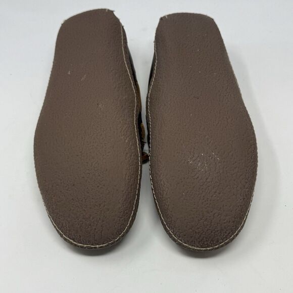LL Bean Slippers Mens 9 M Brown Leather Flannel Lined Handsewn Moccasin Shoes - Picture 13 of 16